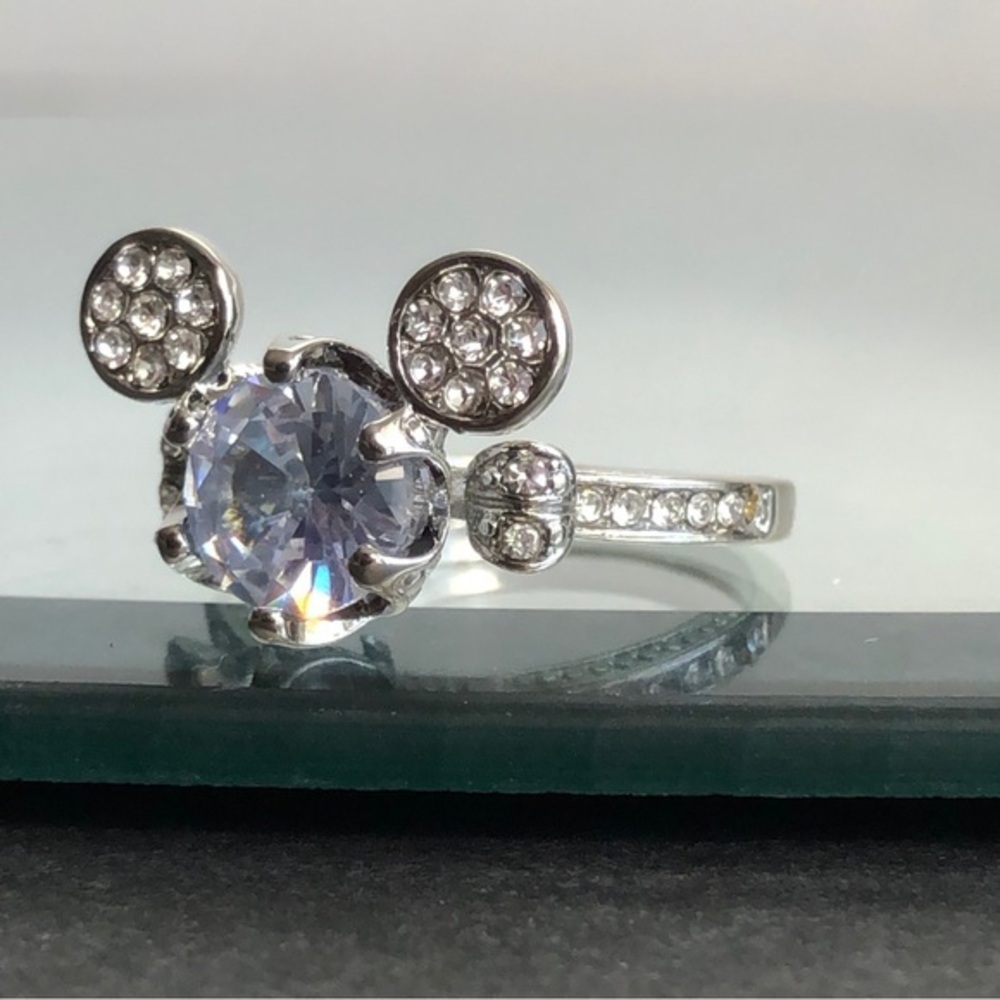 Women's Mickey Mouse Silver Plated Ring Jewelry Cute Shiny Sparkly